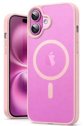 Image of VONZEE Magnetic Guard Case for iPhone 16 Plus | Compatible with MagSafe Translucent Matte Hard PC Back with TPU Bumper | Slim Anti-Scratch Shockproof Phone Cover (6.7 inch, Pink)