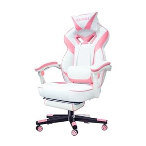 HEADMALL Pink Gaming Chair with Footrest Ergonomic Oversized Manufactured by Listed CompanyVideo Game Chairs with Lumbar and Head Pillow for Adults Teens Secret Lab White Pink