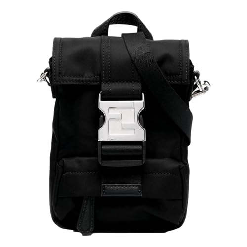 FENDI Fendiness Mini Mochila de Nylon Preta com Fivela de Nylon, Preto, Small