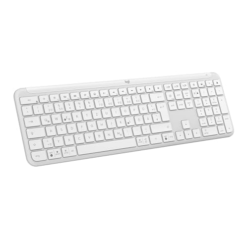 Logitech Signature Slim K950 kabellose Tastatur schlankes Design Wechseln zwischen Geräten beim Tippen leises Bluetooth Multi-OS Windows Mac Chrome DEU QWERTZ-Layout Weiß