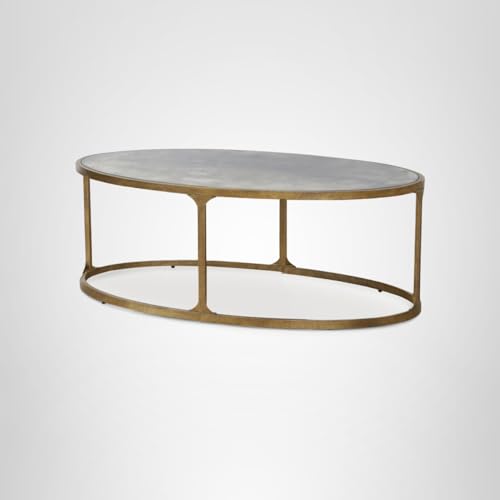 Signature Design by Ashley Korajane Oval Coffee Table with Tempered Glass Top, Faux Marble Finish, Steel Frame, 48" W x 27.38" D x 17.5" H, Antique Gold