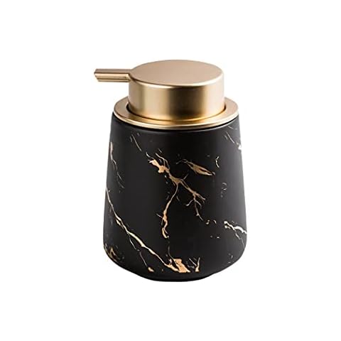 Ceramic Soap Dispenser for Bathroom Countertop, 14oz Lotion Dispenser Soap Dispenser Bottle Hand Soap Dispenser Dish Liquid Soap Dispenser for Kitchen (Marble matte black) Cover
