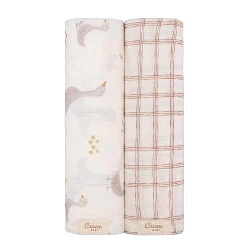 Image of Crane Baby Charlie 2-pc. Farmhouse Tractor Dot Swaddle Set, 100% Cotton Muslin Swaddle Blankets for Newborns, Baby Boy Blanket Neutral, Infant Receiving Blankets for Boys, Rustic Farm Nursery Decor