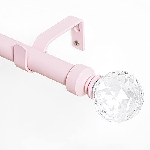 Image of NICETOWN Window Treatment Single Curtain Rod Set 1" Diameter with Decorative Round Clear Acrylic Ball Finials for Nursery Girls Kids Daughters Room Decor, Adjustable Length from 48 to 86-Inch, Pink