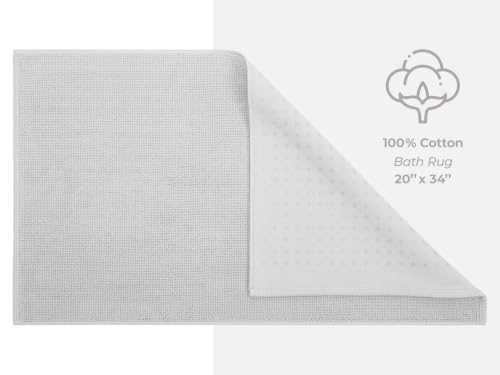Image of American Soft Linen Bath Rug, 20 in 34 in 100% Cotton Bath Mats Rugs for Bathroom, Slip Reducer Washable Shaggy Form Area Rugs, Silver Grey Bath Rug