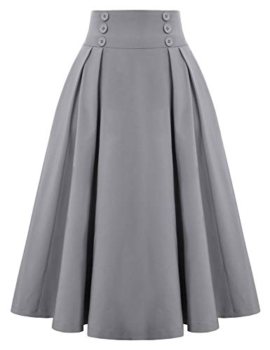 Image of Belle Poque Women's Midi Pleated A-Line Skirts Pockets