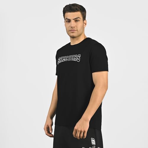 Image of Skechers Men Dual Print Varsity Graphic Black T-Shirts