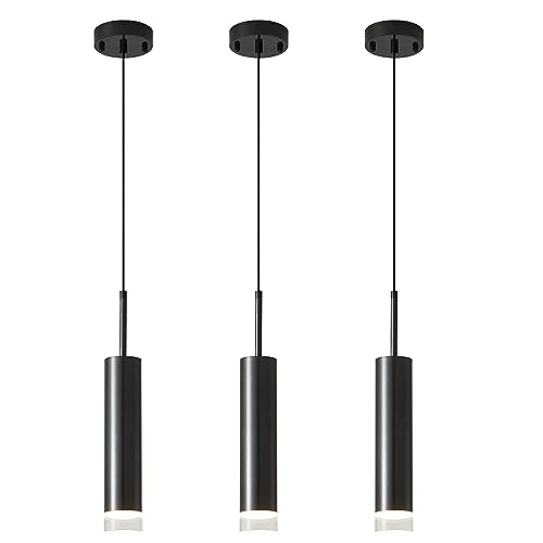 Lustre suspension LED tube noir à hauteur réglable pour cuisine moderne