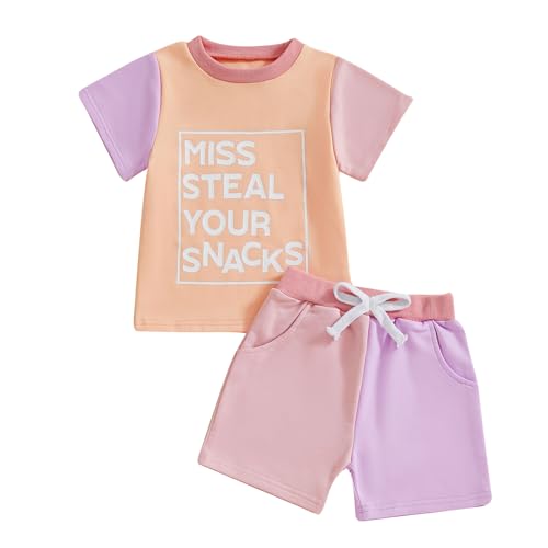 allshope Toddler Baby Girl Summer Outfit Short Sleeve T Shirt Top Casual Shorts Set Infant Newborn Clothes 6 12 18 24 Month (Miss Apricot, 18-24 Months)