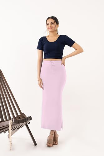 Image of DESI GIRL Cotton Lycra Stretchable Saree Shapewear Petticoat with Drawstring for Women | Fishcut Saree Petticoat with Side Slit for Easy Movement | Saree Shaper | Long inskirt