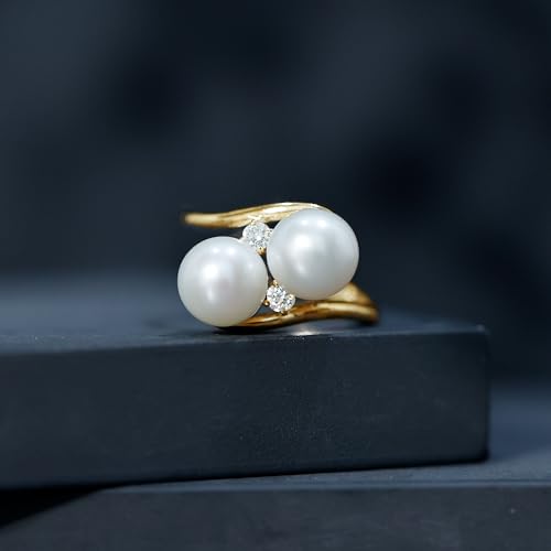 Real Handpicked Cultured Pearl 2 Stone Engagement Ring, AAA Quality, Certified Pearl Diamond Bypass Ring 5