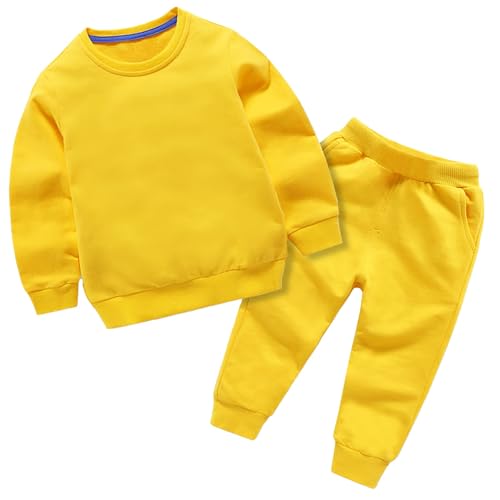 Little Boys Girls Solid Pullover Basic Sweatsuit 2pc Crewneck Stretchy Long Sleeve Outdoor Sport Outfit Clothes