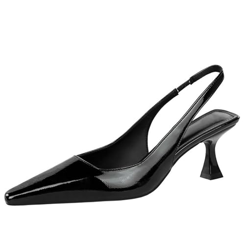 baobeijiadao Womens Kitten Heel Pumps Slingback Pointed Toe Heels Slip On Closed Toe Heeled Sandals Patent Leather Dress Shoes for Women