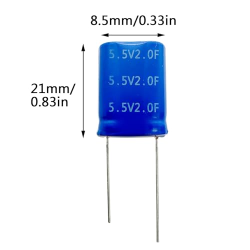 Cermant 2 pcs 8.5x17x21mm(0.33x0.67x0.83in) Super Capacitor 5.5V 2F Super Farad Capacitance Winding Type Energy Storage for On Board Backup Energy Storage Combination Vehicle Recorder