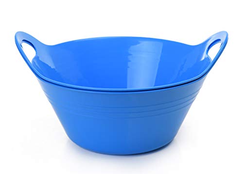 Mintra Home Plastic Bowls with Handles (4.5L Large 2pk, Blue)
