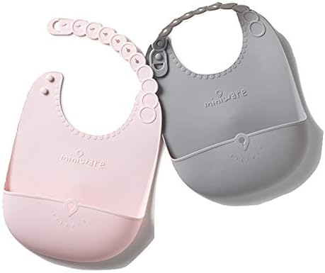 Miniware Roll and Lock Bib Silicone Baby Bib 2 Pack (Grey + Cotton Candy)