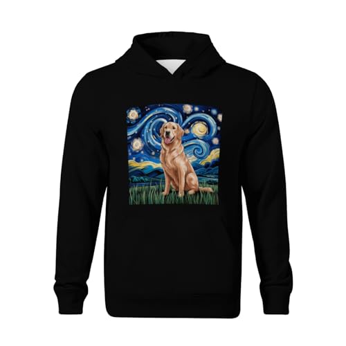 Kids Retro Golden Retriever Night Boys Girls Lightweight Kangaroo Pocket Fleece Hoodies2