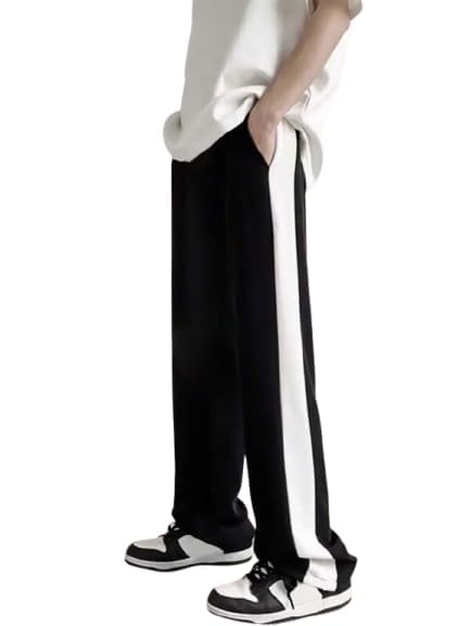 Men's Track Pants with Side Stripe-Elastic Waist Joggers with Pockets,Lightweight Athletic Lounge Wear for Daily & Travel