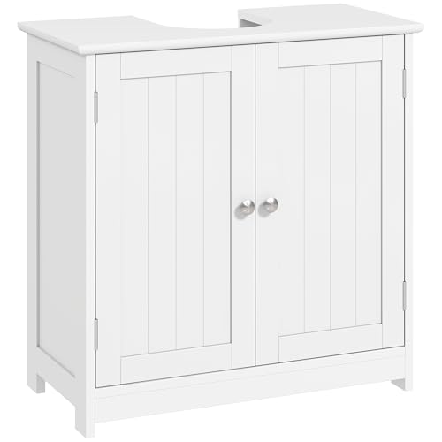 kleankin Pedestal Sink Storage Cabinet, Vanity Base Cabinet, Under Sink Bathroom Cabinet with U-Shape Cut-Out and Adjustable Internal Shelf, White