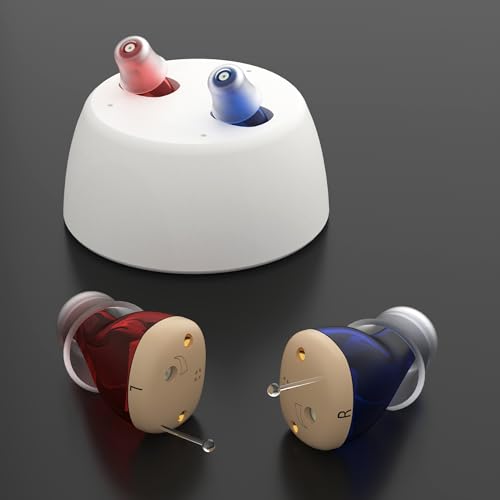 TIXTEM Rechargeable Hearing Devices for Seniors, Completely-in-Canal with Noise Reduction, OTC Hearing Aid for Adults with Charging Base