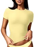 ZAAYO - Maglietta sportiva da donna, basic, con doppia fodera, Y2K, crop top estivo, per palestra, top sportivo leggero e traspirante, con scollo tondo, top da palestra, yoga, M