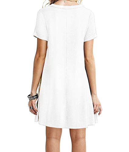 MOLERANI Women's Casual Plain Simple T-Shirt Loose Dress(New White,M)