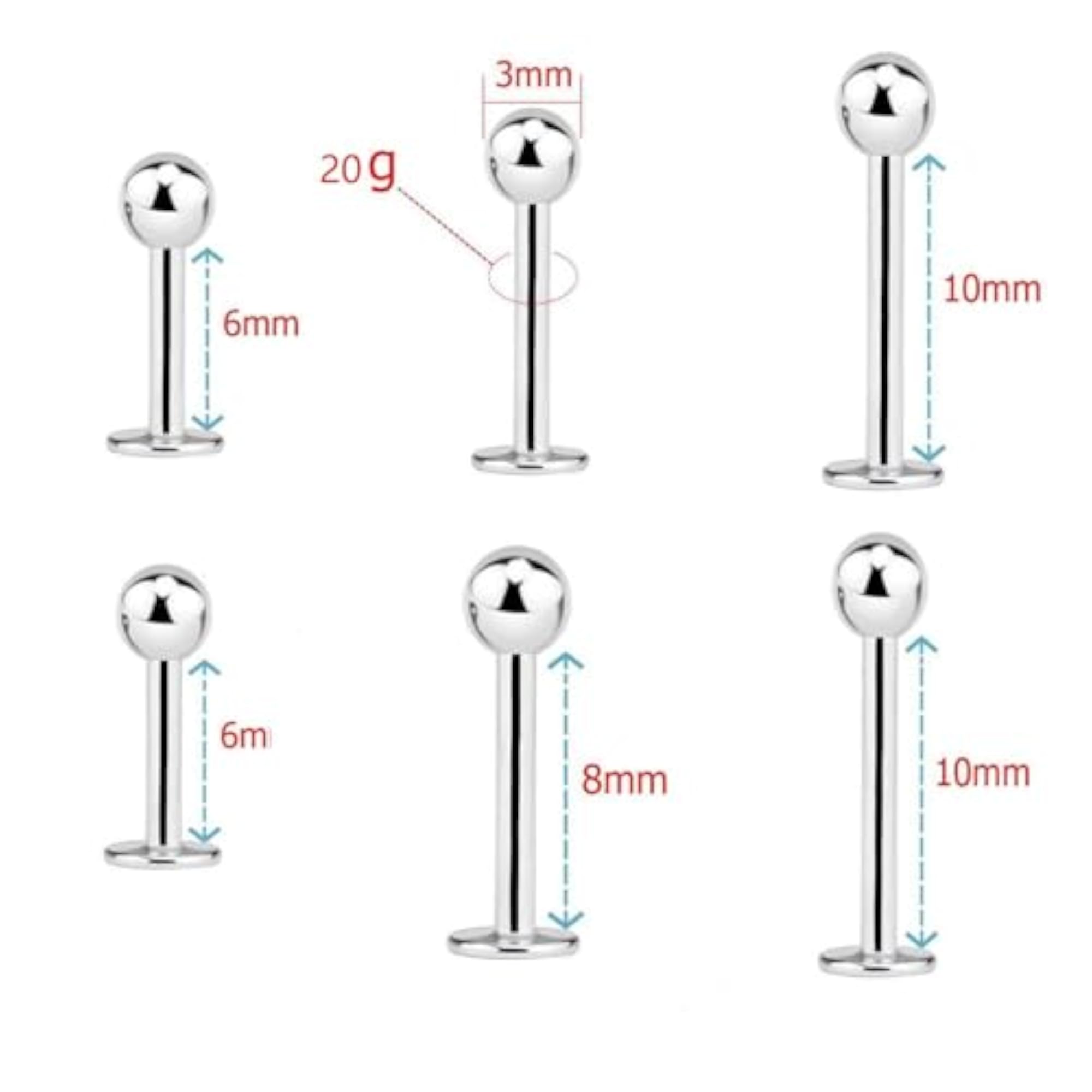 18g/16g Small Tragus Steel Labret Studs Earrings