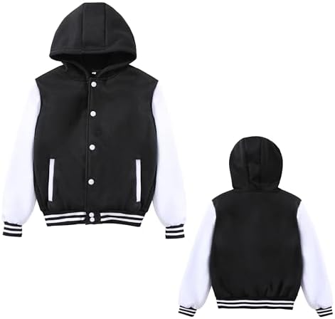 Mowbeat Kids Hooded Baseball Jacket Boys Varsity Jackets Sports Track Coat Top for Girl Outerwear