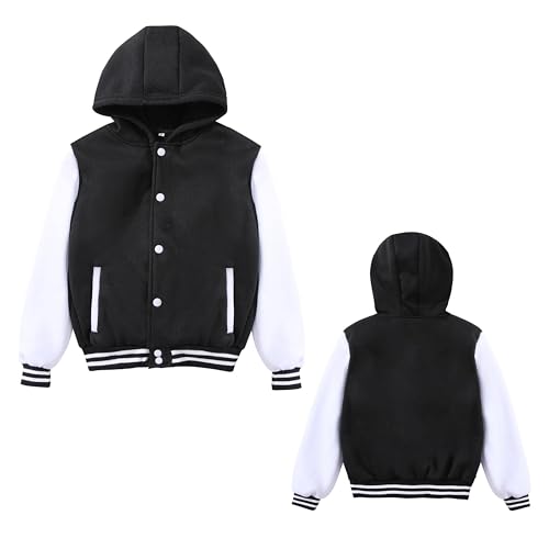 Mowbeat Kids Hooded Baseball Jacket Boys Varsity Jackets Sports Track Coat Top for Girl Outerwear