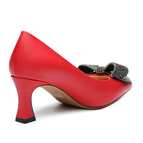 Image of Heels for Women Closed Patent Pointed Toe Bow Pumps Slip on Kitten Low Heels Wedding Party Dress Office Shoes 2.5Inch
