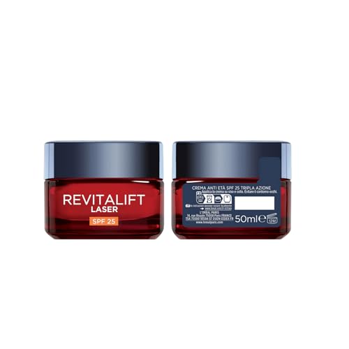 L'Oréal Paris Revitalift Laser SPF25 - Crema facial para todo tipo de piel, antiarrugas y manchas, piel más firme y firme, con ácido hialurónico, vitamina C y pro-retinol, 50 ml