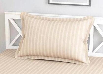 Image of DECOR2ADMIRE 300 TC Premium Glace Cotton All Round Elastic Fitted Plain Stripe Pastel Shades Queen Size Bedsheet with 2 Pillow Covers (Beige, Single 60 inch x 90 inch)