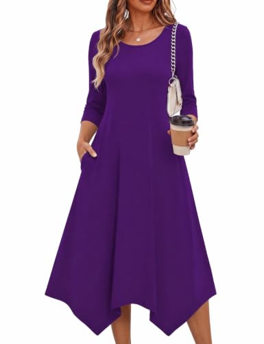 Image of Zeagoo Midi Dresses Women 2026 Dress 3 /4 Sleeve Casual Dresses with Pockets A Line Summer Beach Sundress