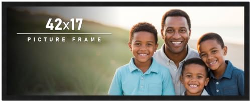 42x17 Frame Black Picture Frame - Complete Modern Photo Frame Includes UV Acrylic Shatter Guard Front, Acid Free Foam Backing Board, Hanging Hardware Wood Wall Frames for Family Photos - no Mat