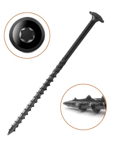 IMSCREWS Tornillos para Madera #14 x 5 pulgadas con recubrimiento Epoxi negro, acero al carbono, cabeza grande con arandela, con punta y rosca parcial, 40 piezas miniatura 4