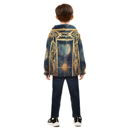 Boys Girls Fleece Jacket Vintage Star Planets in Space Drawing Kids Warm Hooded Outwear Coat4