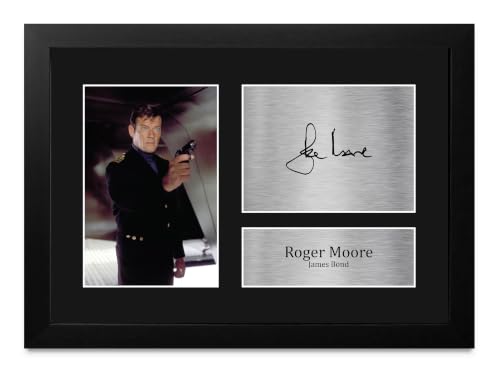 Autógrafo de Roger Moore James Bond foto impresa enmarcada A4 recuerdos de películas de cine