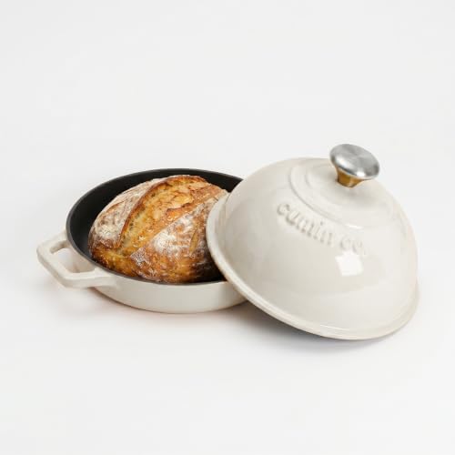 Image of CUMIN CO. Cast Iron Bread Oven | 20 cm | Non Toxic Bakeware | Patented Enamel Coating | FDA Compliant | Free Accessories | Induction & Oven Safe | White