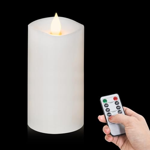 Image of 1PCS, 3 x 6 inches Flameless Candle with Remote Control, 3D Flickering Wick, Real Wax, Battery Candles,with Timer,Battery Powered Candles,for Holiday Home Decor,White