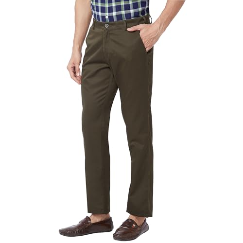 Image of Colorplus Men's Pure Cotton Solid Piece Dyed Pattern Contemporary Fit Flat Front Casual Trouser
