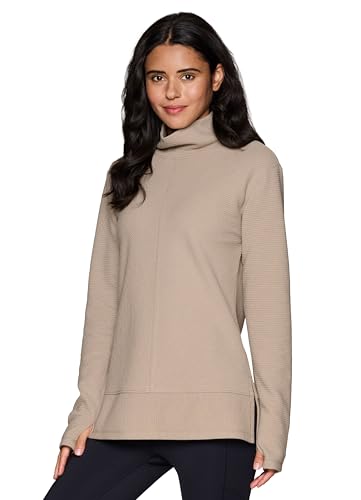 RBX Active Women's Ultra Soft Quilted Cowl Neck Pullover Sweater, Lightweight Mock Neck Tunic Sweatshirt with Thumbholes3