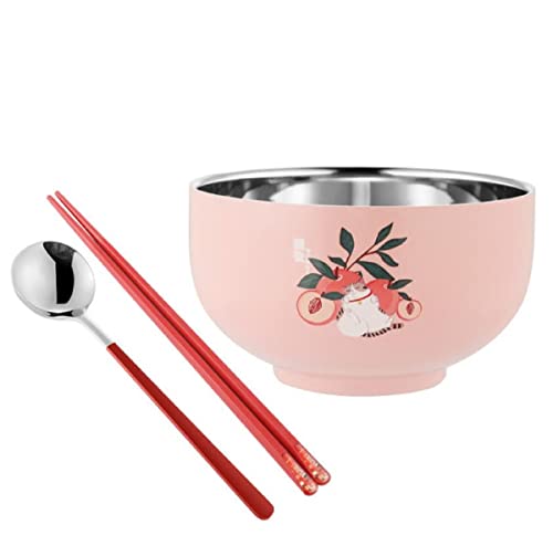 JUNYFFF Tazones De Acero Inoxidable, 1 Juegos (3 Piezas) Tazones De Ensalada De Cocina para El Hogar, Tazones De Sopa De Ramen Japoneses, Tazones para Mezclar, (con Palillos Y Una Cuchara),D Cover