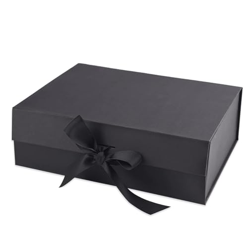 Presentask med rosett, magnetisk presentkartong med lock, återanvändbar presentförpackning, för födelsedag, jul, alla hjärtans dag (svart)