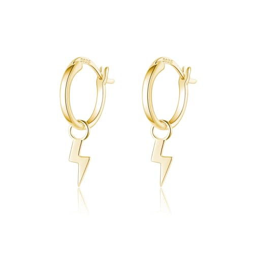 Reffeer Solid 925 Sterling Silver Lightning Bolt Dangle Earrings for Women Teens Lightning Earrings Dangle Hoop Earrings