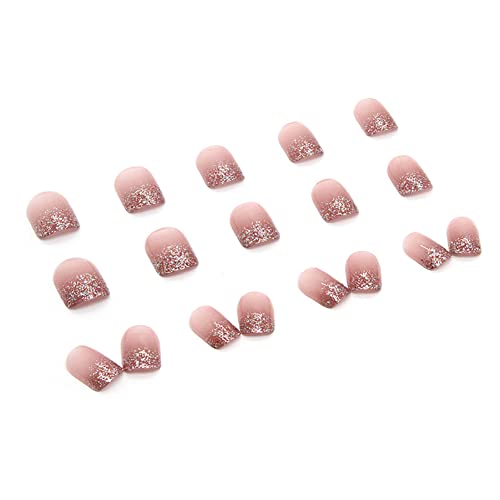 Clataly 24 Pcs Short Pink Gradient Fake Nails Square Glossy Press on Nails Black White Acrylic Nails Cute Nude Pink False Nails for Women Girls (D) - Image 3