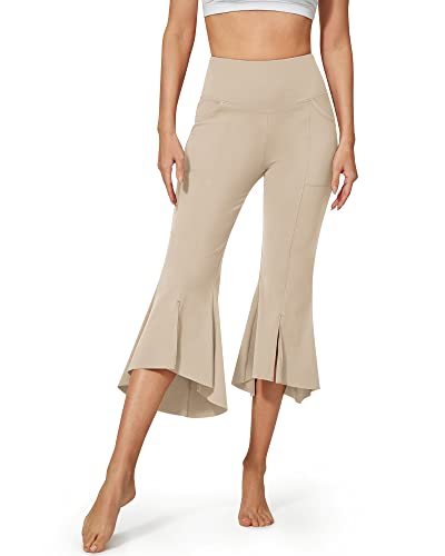 Image of G4Free Capri Pants for Women Stretch Yoga Dress Pants with Pockets Ruffle Bell Bottom Athletic Work Leggings