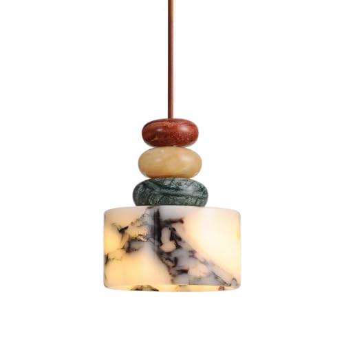 Lámpara colgante mármol natural de piedras colores con iluminación de techo LED cálida