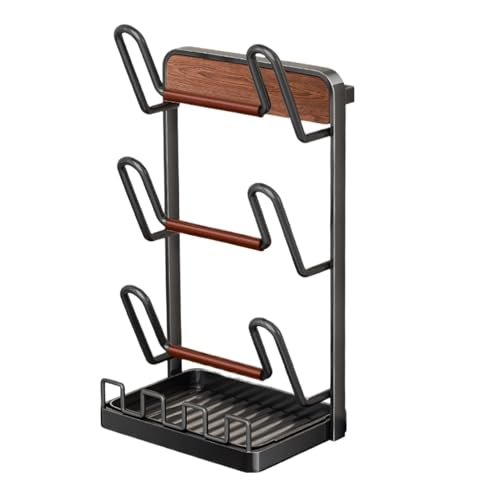 Pot Lid Storage Rack - Carbon Steel 14.76 Inches, Space-Saving Kitchen Utensil Organizer With Drip Tray | Pot And Pan Holder, Mu