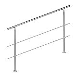 Oberfläche: Gebürstet Treppengeländer Edelstahl 2 Querstäbe 140cm Brüstung Handlauf Geländer Treppe