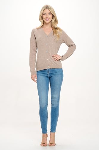 Image of Women's 100% Cashmere Soft Long Sleeve V Neck Button Cardigan
